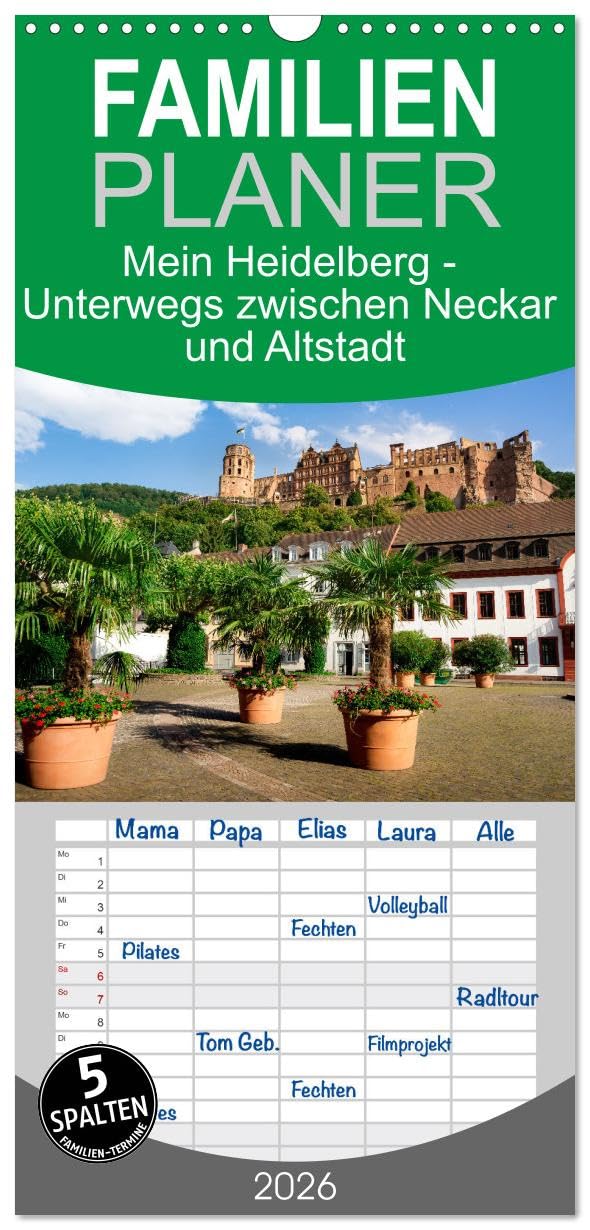 Familienplaner 2026 - Mein Heidelberg - Unterwegs zwischen Neckar und Altstadt mit 5 Spalten (Wandkalender, 21 cm x 45 cm), CALVENDO Photography