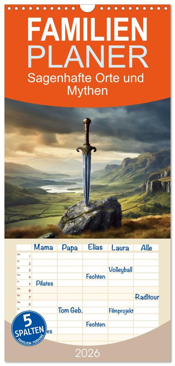 Familienplaner 2026 - Sagenhafte Orte und Mythen mit 5 Spalten (Wandkalender, 21 cm x 45 cm), CALVENDO Business & Technology