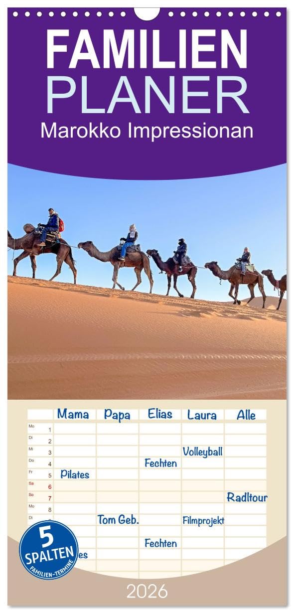 Familienplaner 2026 - Marokko Impressionan mit 5 Spalten (Wandkalender, 21 cm x 45 cm), CALVENDO Leisure, Home & Garden
