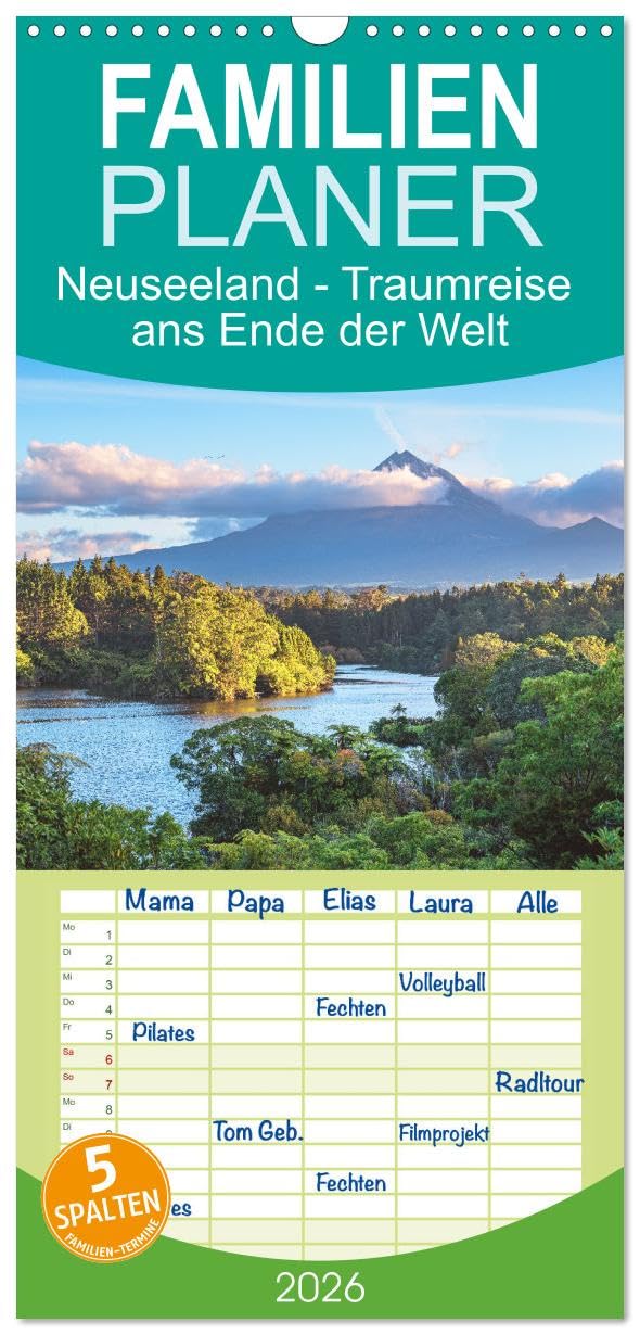 Familienplaner 2026 - Neuseeland - Traumreise ans Ende der Welt mit 5 Spalten (Wandkalender, 21 cm x 45 cm), CALVENDO Film, Art & Culture
