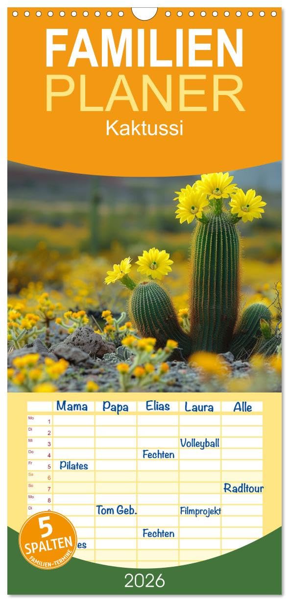 Familienplaner 2026 - Kaktussi mit 5 Spalten (Wandkalender, 21 cm x 45 cm), CALVENDO Leisure, Home & Garden