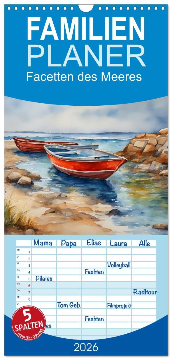 Familienplaner 2026 - Facetten des Meeres mit 5 Spalten (Wandkalender, 21 cm x 45 cm), CALVENDO Film, Art & Culture