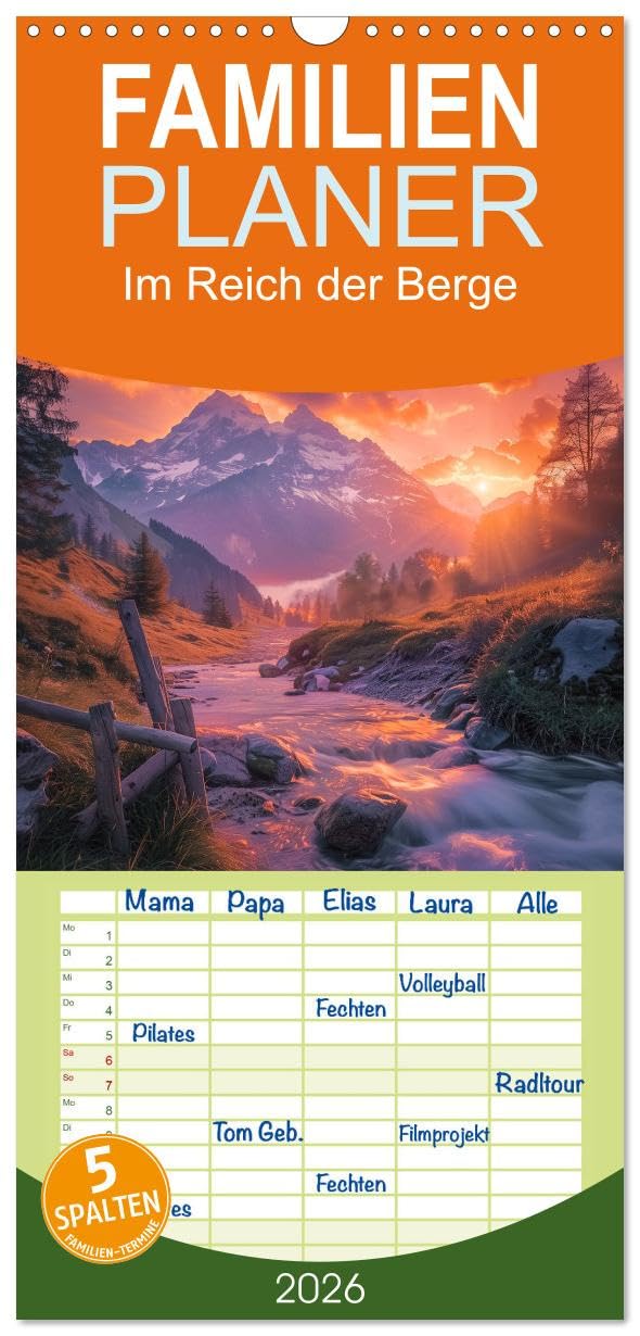 Familienplaner 2026 - Im Reich der Berge mit 5 Spalten (Wandkalender, 21 cm x 45 cm), CALVENDO Lifestyle