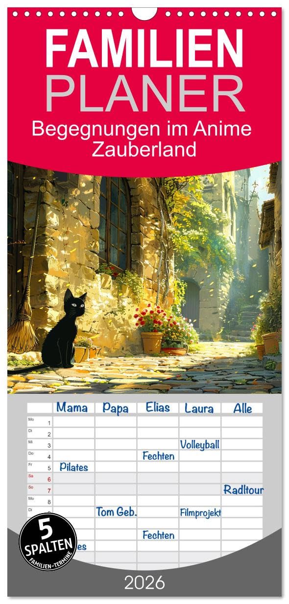 Familienplaner 2026 - Begegnungen im Anime Zauberland mit 5 Spalten (Wandkalender, 21 cm x 45 cm), CALVENDO Manga