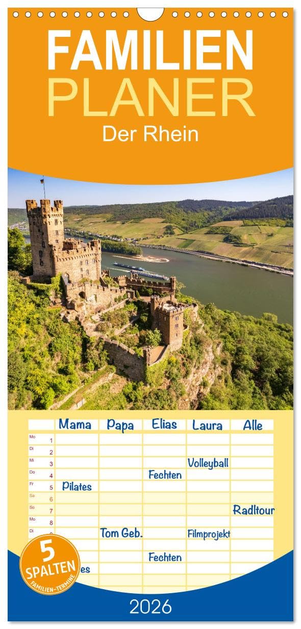 Familienplaner 2026 - Der Rhein mit 5 Spalten (Wandkalender, 21 cm x 45 cm), CALVENDO Leisure, Home & Garden