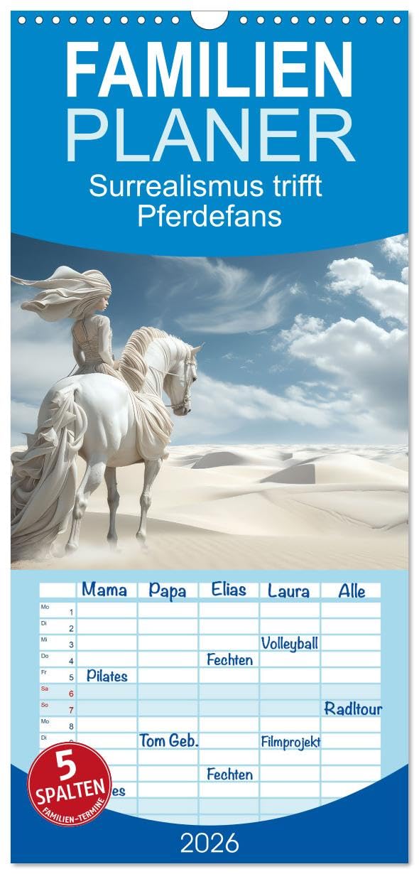 Familienplaner 2026 - Surrealismus trifft Pferdefans mit 5 Spalten (Wandkalender, 21 cm x 45 cm), CALVENDO Natural Sciences