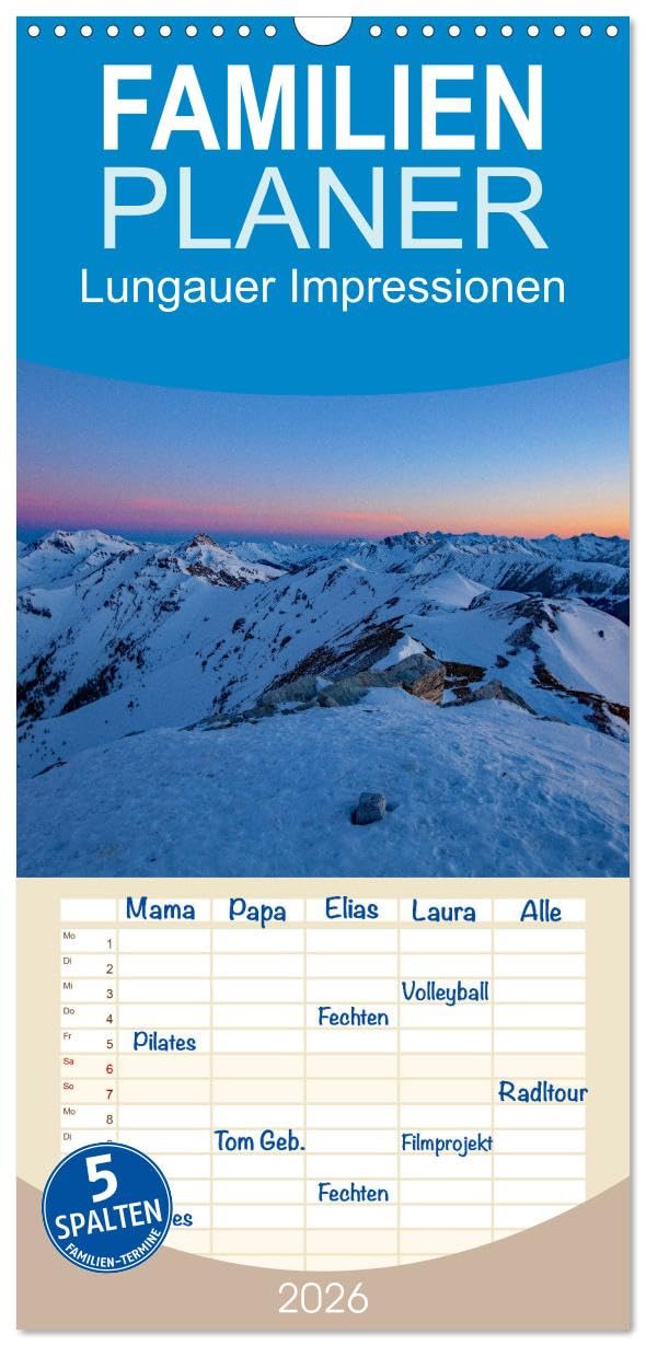 Familienplaner 2026 - Lungauer Impressionen mit 5 Spalten (Wandkalender, 21 cm x 45 cm), CALVENDO Living & Furnishing