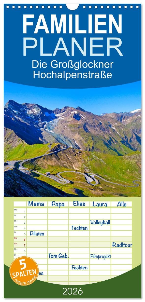 Familienplaner 2026 - Die Großglockner Hochalpenstraße mit 5 Spalten (Wandkalender, 21 cm x 45 cm), CALVENDO Living & Furnishing