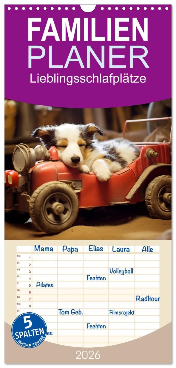 Familienplaner 2026 - Lieblingsschlafplätze mit 5 Spalten (Wandkalender, 21 cm x 45 cm), CALVENDO Calendars