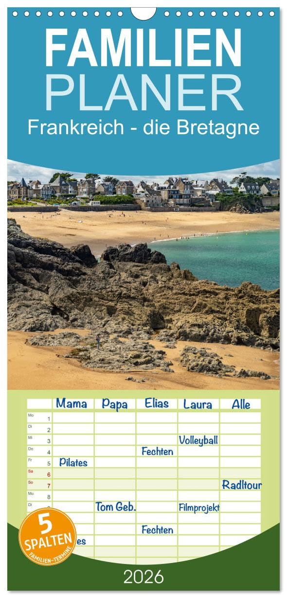Familienplaner 2026 - Frankreich - die Bretagne mit 5 Spalten (Wandkalender, 21 cm x 45 cm), CALVENDO Leisure, Home & Garden