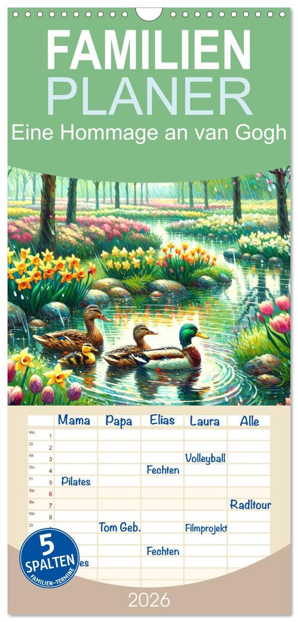 Familienplaner 2026 - Eine Hommage an van Gogh mit 5 Spalten (Wandkalender, 21 cm x 45 cm), CALVENDO Calendars
