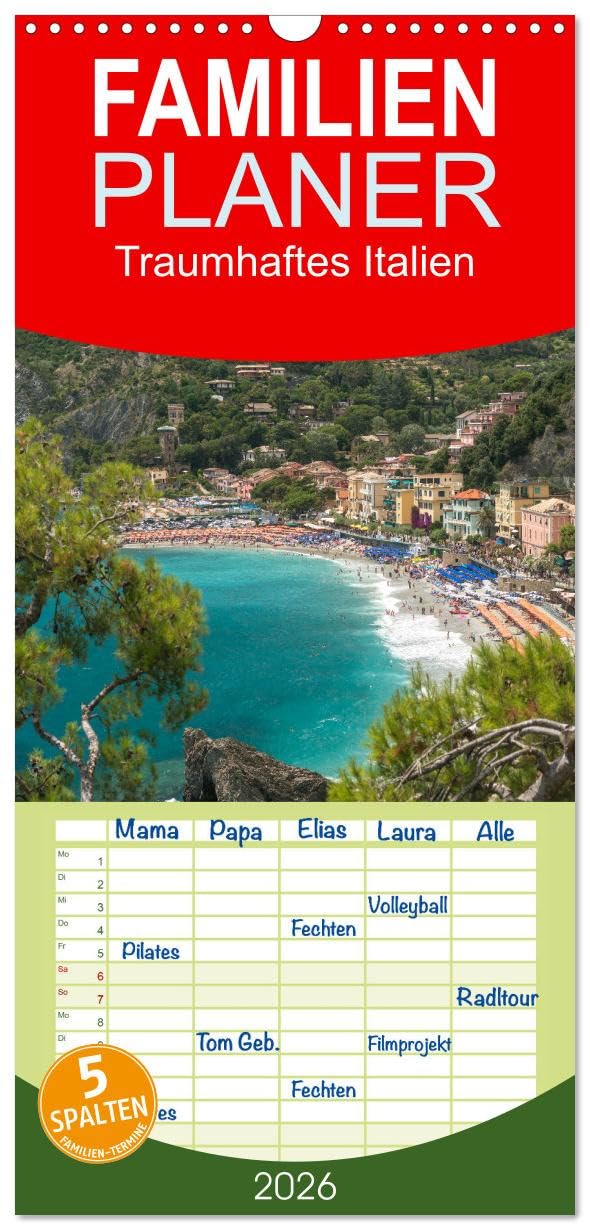 Familienplaner 2026 - Traumhaftes Italien mit 5 Spalten (Wandkalender, 21 cm x 45 cm), CALVENDO Leisure, Home & Garden