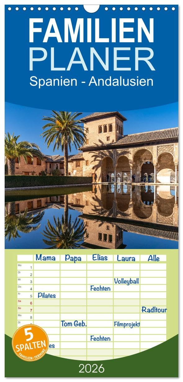 Familienplaner 2026 - Spanien - Andalusien mit 5 Spalten (Wandkalender, 21 cm x 45 cm), CALVENDO Leisure, Home & Garden
