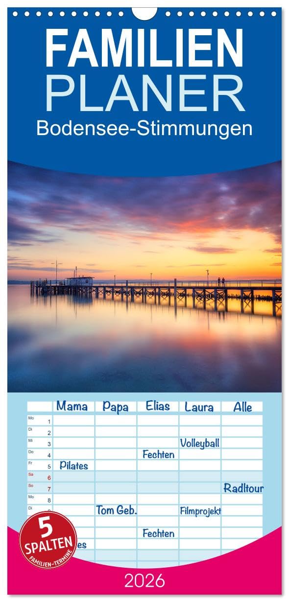 Familienplaner 2026 - Bodensee-Stimmungen mit 5 Spalten (Wandkalender, 21 cm x 45 cm), CALVENDO Leisure, Home & Garden