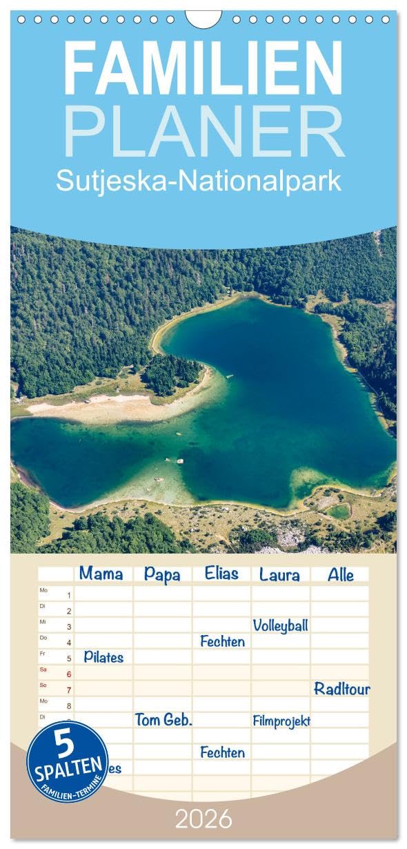 Familienplaner 2026 - Sutjeska-Nationalpark mit 5 Spalten (Wandkalender, 21 cm x 45 cm), CALVENDO Photography