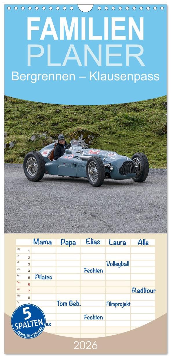 Familienplaner 2026 - Bergrennen – Klausenpass mit 5 Spalten (Wandkalender, 21 cm x 45 cm), CALVENDO Leisure & Fun