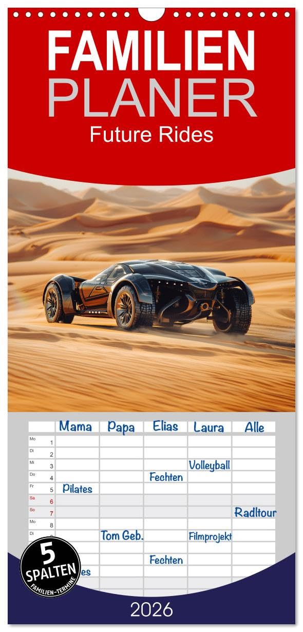 Familienplaner 2026 - Future Rides mit 5 Spalten (Wandkalender, 21 cm x 45 cm), CALVENDO Leisure, Home & Garden