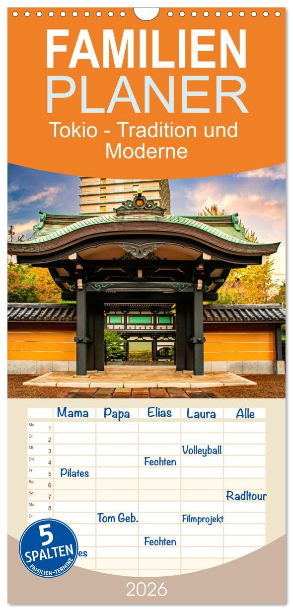Familienplaner 2026 - Tokio - Tradition und Moderne mit 5 Spalten (Wandkalender, 21 cm x 45 cm), CALVENDO Social Sciences