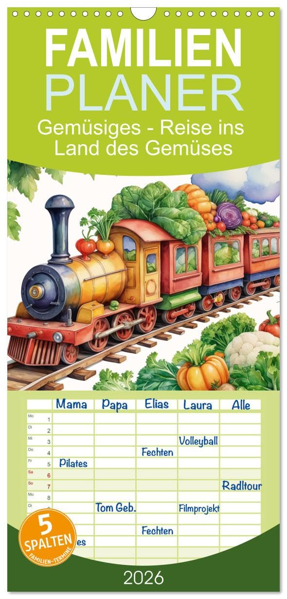 Familienplaner 2026 - Gemüsiges - Reise ins Land des Gemüses mit 5 Spalten (Wandkalender, 21 cm x 45 cm), CALVENDO Leisure, Home & Garden