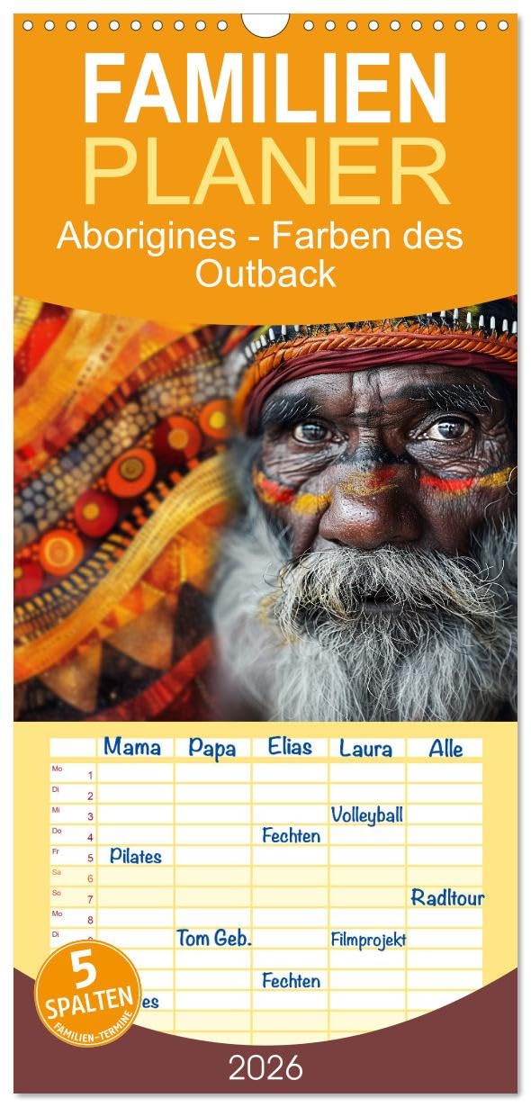 Familienplaner 2026 - Aborigines - Farben des Outback mit 5 Spalten (Wandkalender, 21 cm x 45 cm), CALVENDO Business & Technology