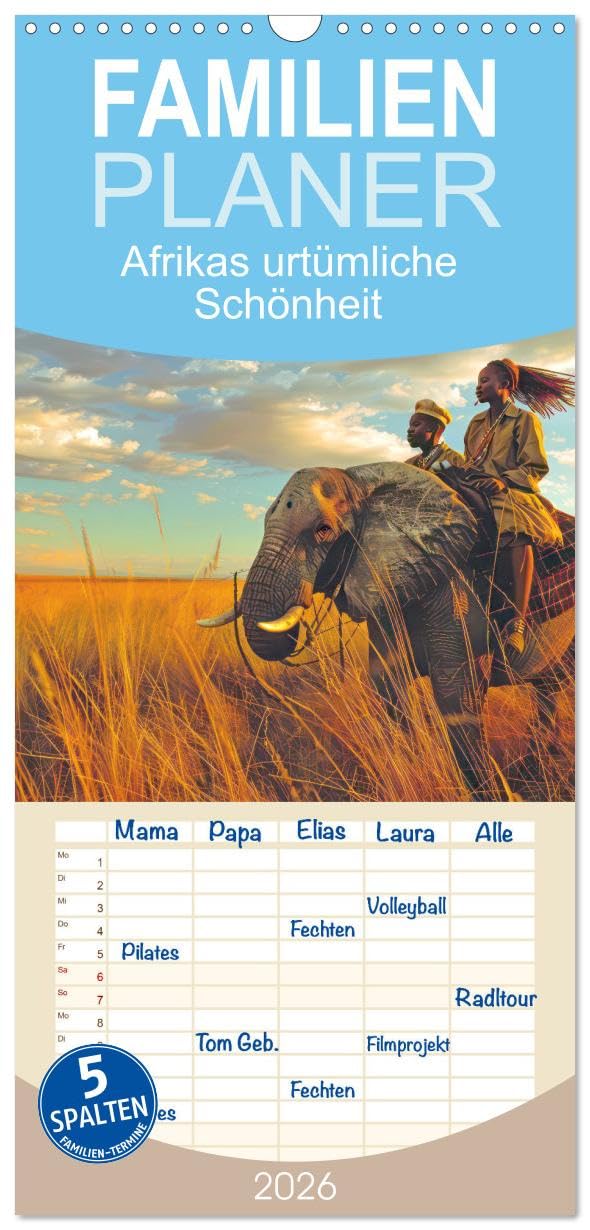 Familienplaner 2026 - Afrikas urtümliche Schönheit mit 5 Spalten (Wandkalender, 21 cm x 45 cm), CALVENDO Leisure, Home & Garden