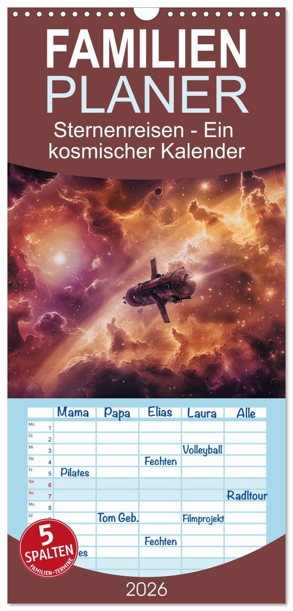 Familienplaner 2026 - Sternenreisen - Ein kosmischer Kalender mit 5 Spalten (Wandkalender, 21 cm x 45 cm), CALVENDO Leisure, Home & Garden