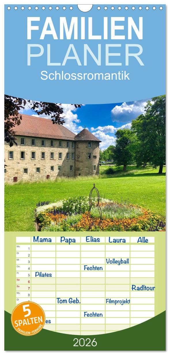 Familienplaner 2026 - Schlossromantik mit 5 Spalten (Wandkalender, 21 cm x 45 cm), CALVENDO Calendars