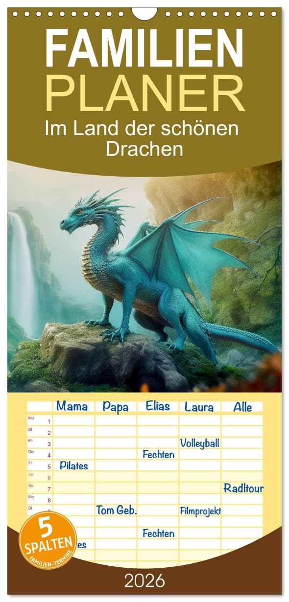 Familienplaner 2026 - Im Land der schönen Drachen mit 5 Spalten (Wandkalender, 21 cm x 45 cm), CALVENDO Leisure, Home & Garden