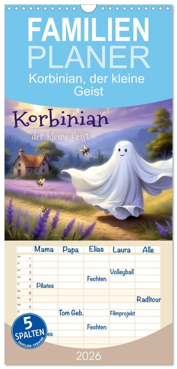 Familienplaner 2026 - Korbinian, der kleine Geist mit 5 Spalten (Wandkalender, 21 cm x 45 cm), CALVENDO Leisure, Home & Garden