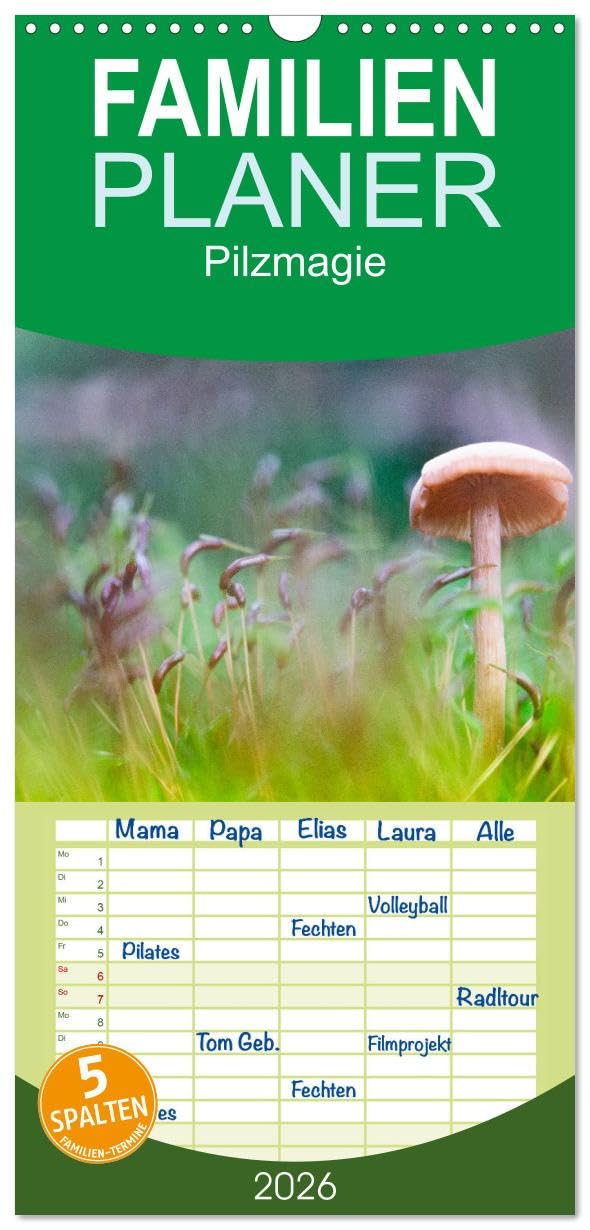 Familienplaner 2026 - Pilzmagie mit 5 Spalten (Wandkalender, 21 cm x 45 cm), CALVENDO Natural Sciences