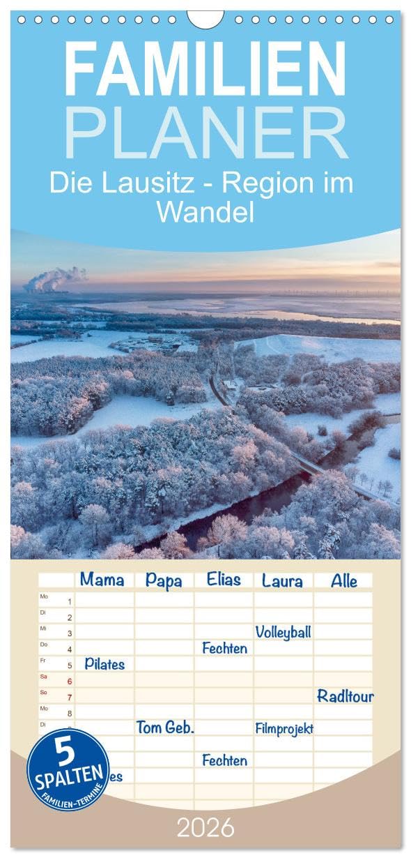 Familienplaner 2026 - Die Lausitz - Region im Wandel mit 5 Spalten (Wandkalender, 21 cm x 45 cm), CALVENDO Leisure, Home & Garden
