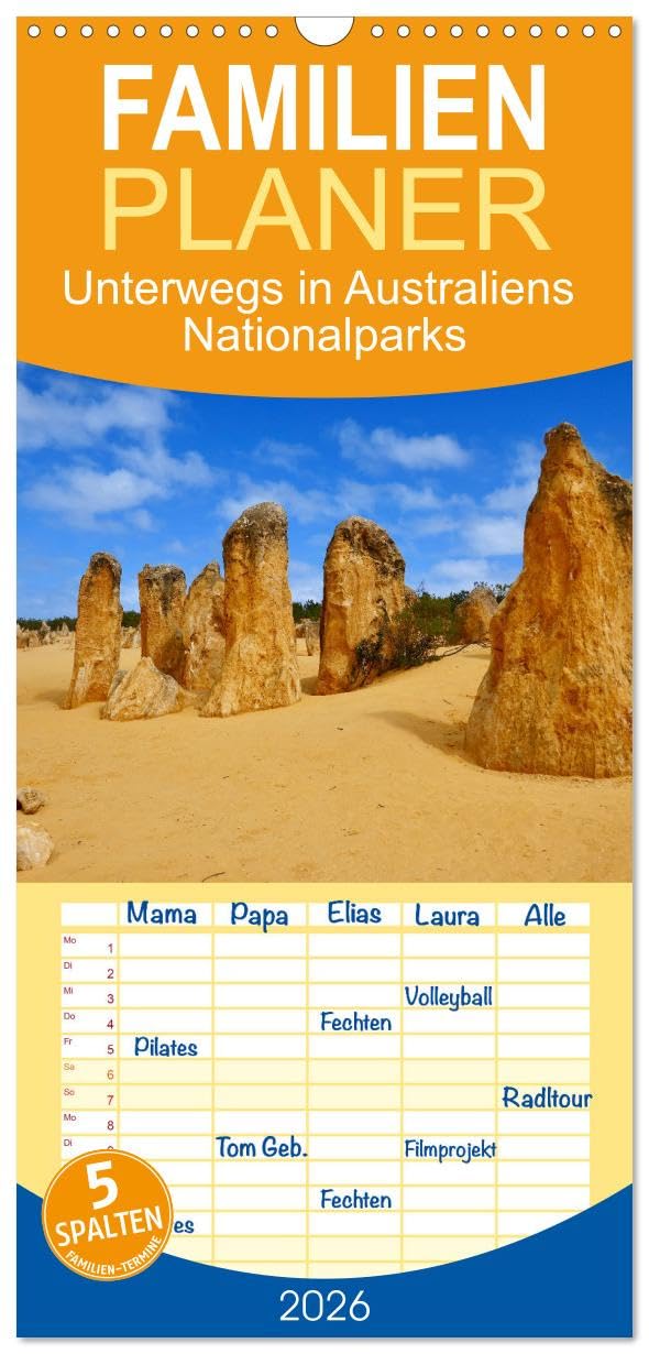 Familienplaner 2026 - Unterwegs in Australiens Nationalparks mit 5 Spalten (Wandkalender, 21 cm x 45 cm), CALVENDO Leisure, Home & Garden