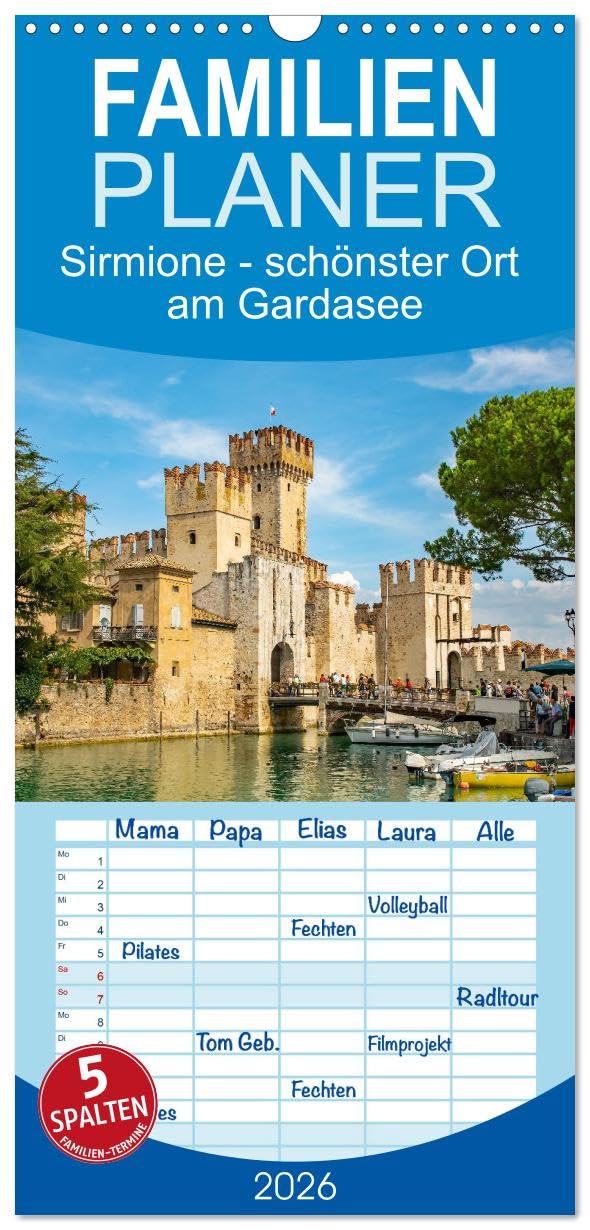Familienplaner 2026 - Sirmione - schönster Ort am Gardasee mit 5 Spalten (Wandkalender, 21 cm x 45 cm), CALVENDO Social Sciences