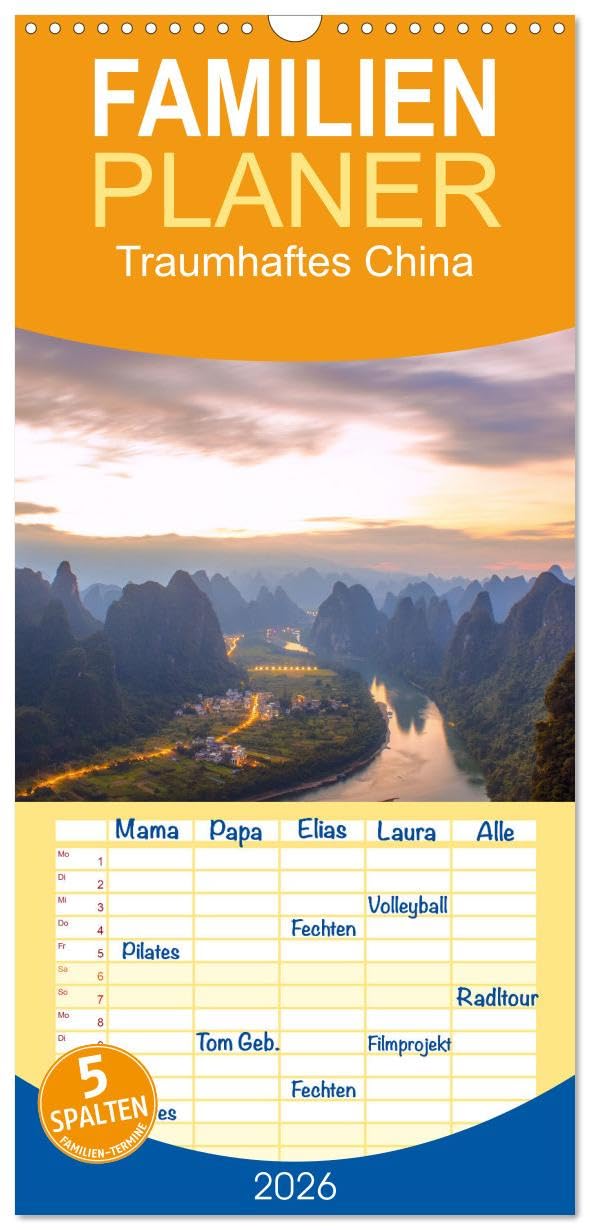 Familienplaner 2026 - Traumhaftes China mit 5 Spalten (Wandkalender, 21 cm x 45 cm), CALVENDO Leisure, Home & Garden