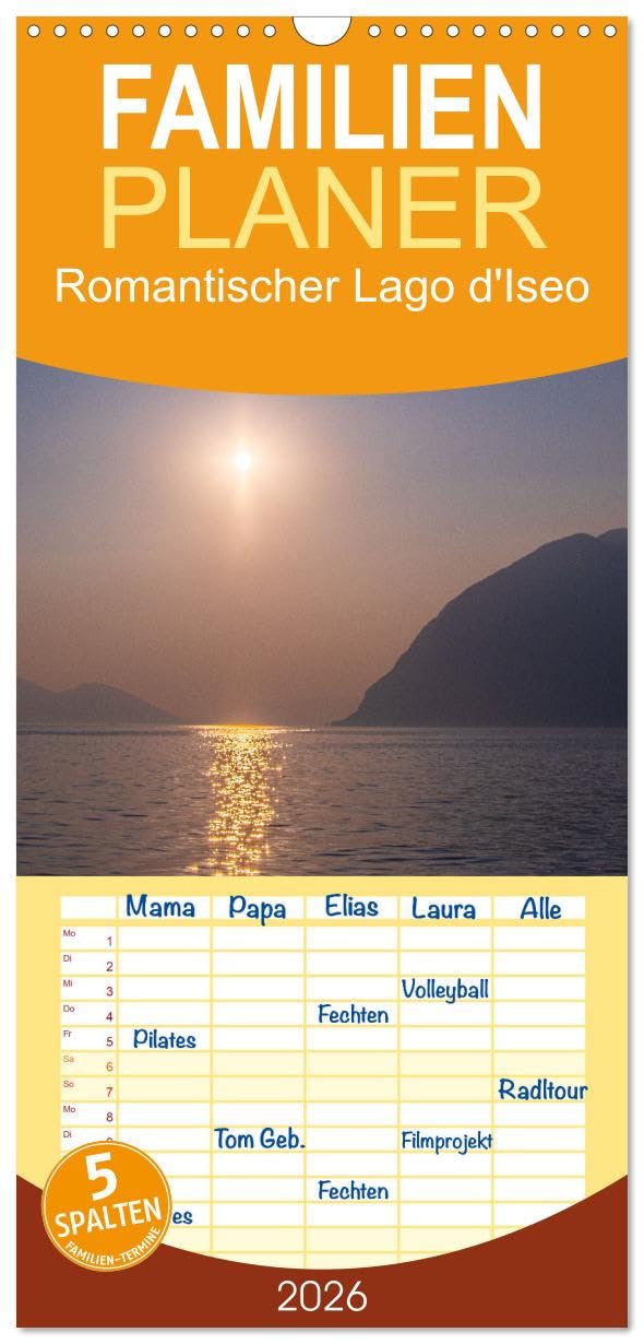 Familienplaner 2026 - Romantischer Lago d'Iseo mit 5 Spalten (Wandkalender, 21 cm x 45 cm), CALVENDO Leisure, Home & Garden