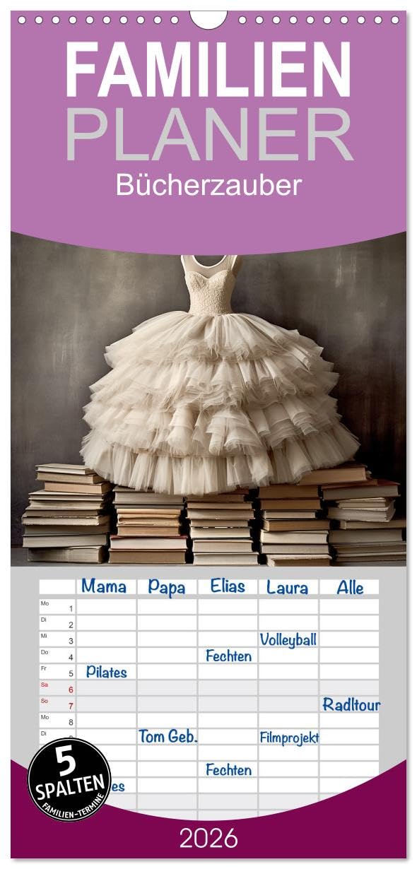 Familienplaner 2026 - Bücherzauber mit 5 Spalten (Wandkalender, 21 cm x 45 cm), CALVENDO Social Sciences