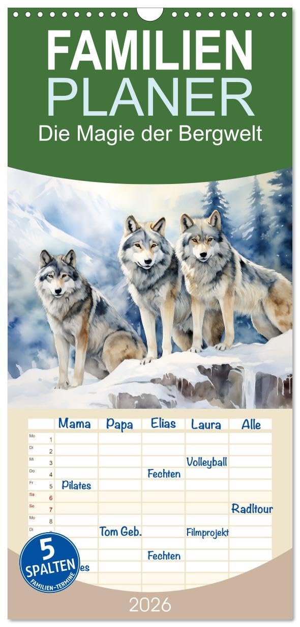 Familienplaner 2026 - Die Magie der Bergwelt mit 5 Spalten (Wandkalender, 21 cm x 45 cm), CALVENDO Film, Art & Culture