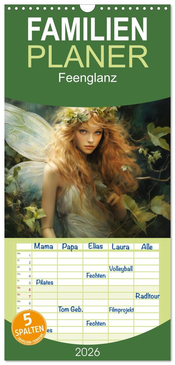 Familienplaner 2026 - Feenglanz mit 5 Spalten (Wandkalender, 21 cm x 45 cm), CALVENDO Social Sciences