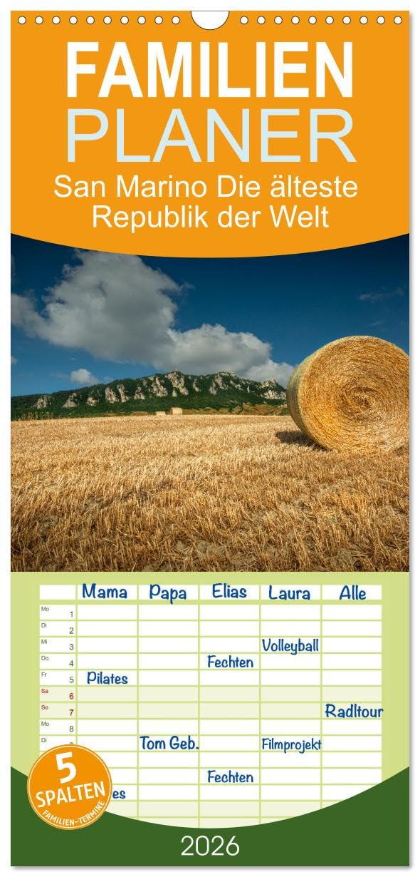 Familienplaner 2026 - San Marino Die älteste Republik der Welt mit 5 Spalten (Wandkalender, 21 cm x 45 cm), CALVENDO Leisure, Home & Garden