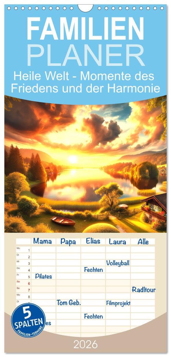 Familienplaner 2026 - Heile Welt - Momente des Friedens und der Harmonie mit 5 Spalten (Wandkalender, 21 cm x 45 cm), CALVENDO Lifestyle