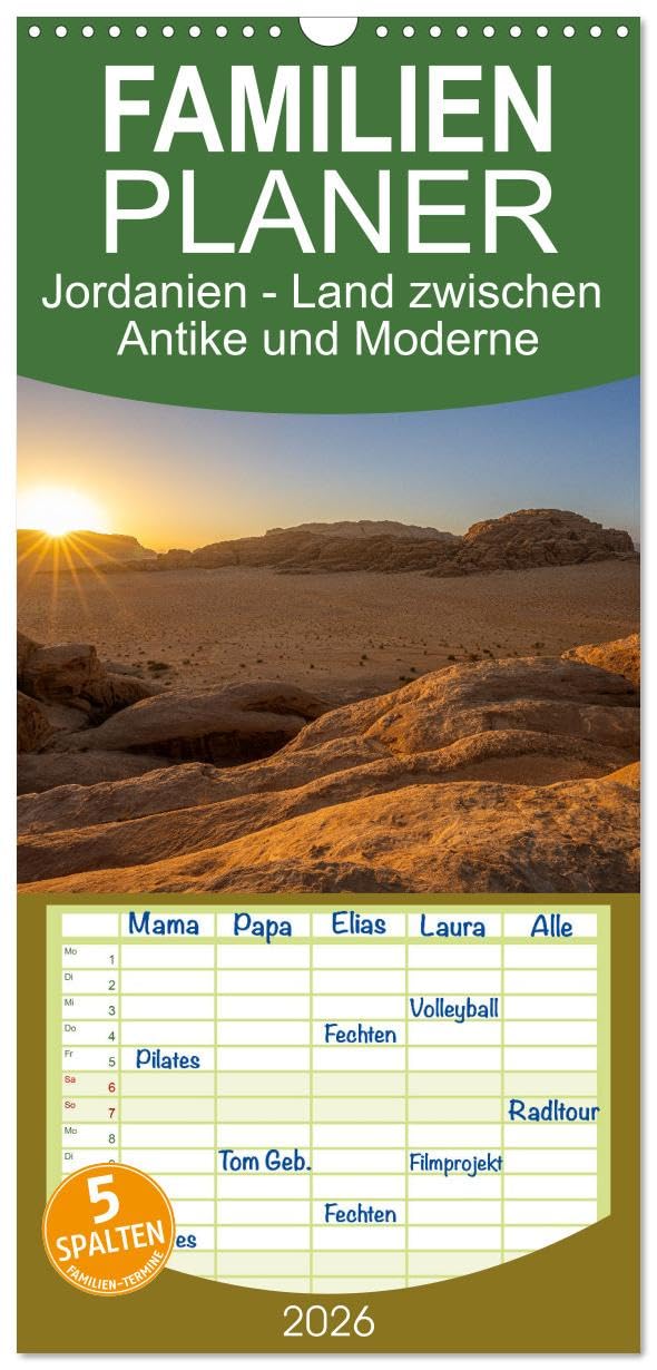 Familienplaner 2026 - Jordanien - Land zwischen Antike und Moderne mit 5 Spalten (Wandkalender, 21 cm x 45 cm), CALVENDO Photography
