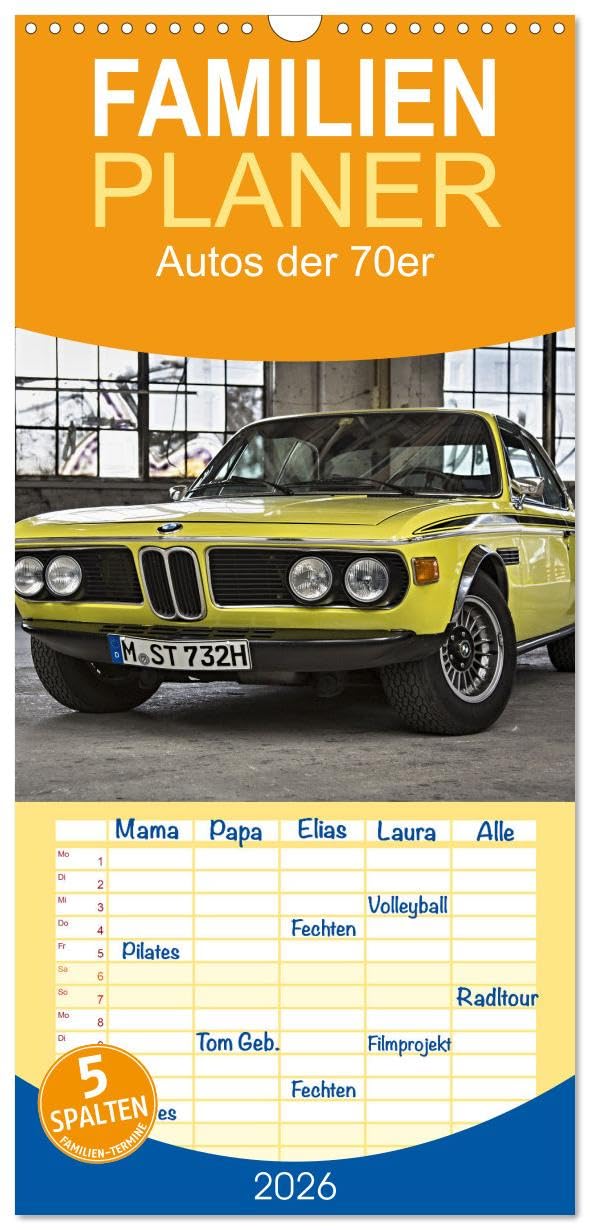 Familienplaner 2026 - Autos der 70er mit 5 Spalten (Wandkalender, 21 x 45 cm) CALVENDO: Unsere besten Autofotos mit Modellen aus den 70er Jahren (CALVENDO Mobilitaet) Photography