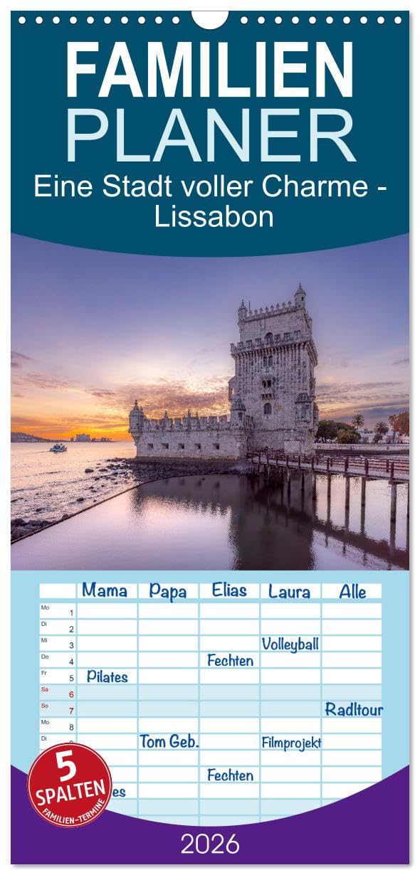 Familienplaner 2026 - Eine Stadt voller Charme - Lissabon mit 5 Spalten (Wandkalender, 21 x 45 cm) CALVENDO: Entdecken Sie die Schönheit von Lissabon ... unserem exklusiven Kalender! (CALVENDO Orte) Photography