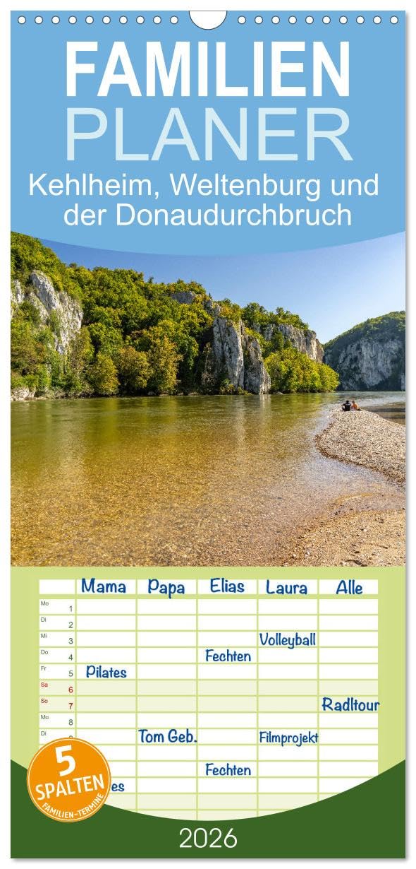 Familienplaner 2026 - Kehlheim, Weltenburg und der Donaudurchbruch mit 5 Spalten (Wandkalender, 21 x 45 cm) CALVENDO: Die sehenswerte bayrische Stadt Kehlheim an der Donau. (CALVENDO Orte) Leisure, Home & Garden