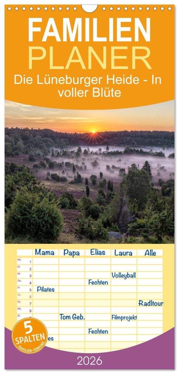 Familienplaner 2026 - Die Lüneburger Heide - In voller Blüte mit 5 Spalten (Wandkalender, 21 x 45 cm) CALVENDO: Tauche sie ein in die atemberaubende ... in der Lüneburger Heide! (CALVENDO Natur) Leisure, Home & Garden