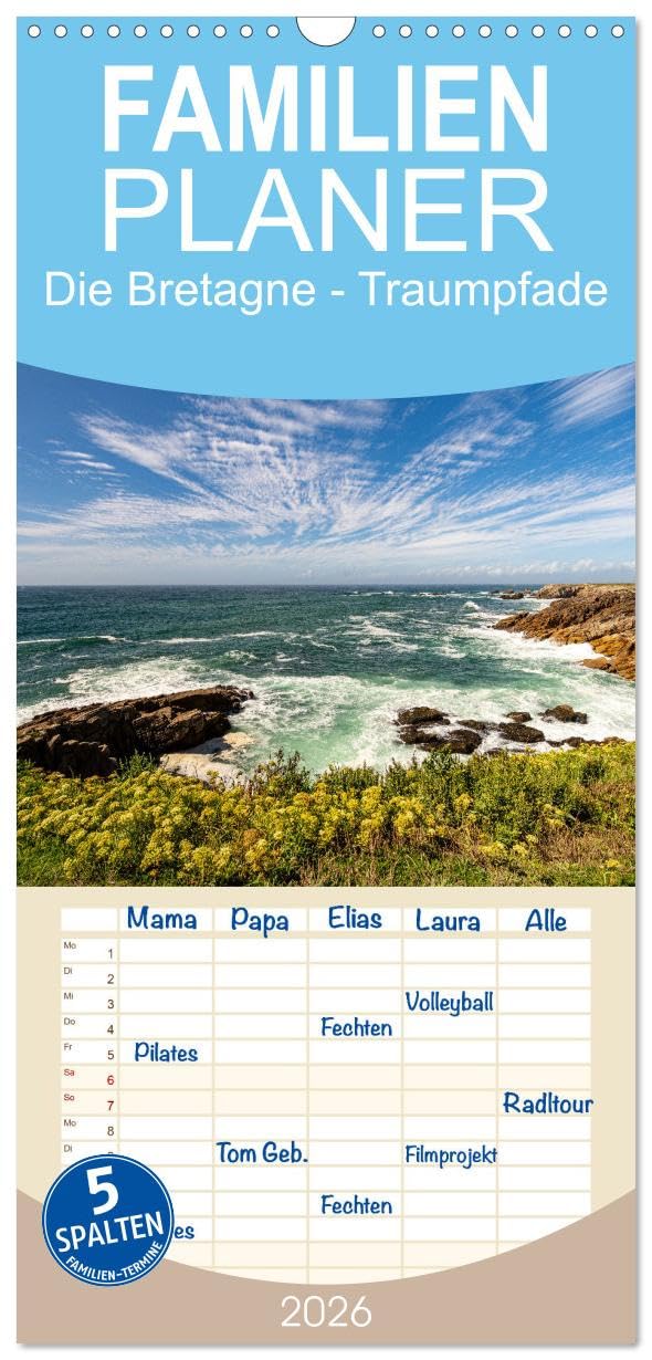 Familienplaner 2026 - Die Bretagne - Traumpfade mit 5 Spalten (Wandkalender, 21 x 45 cm) CALVENDO: Entdecken Sie die Schönheit der Bretagne (CALVENDO Natur) Leisure, Home & Garden