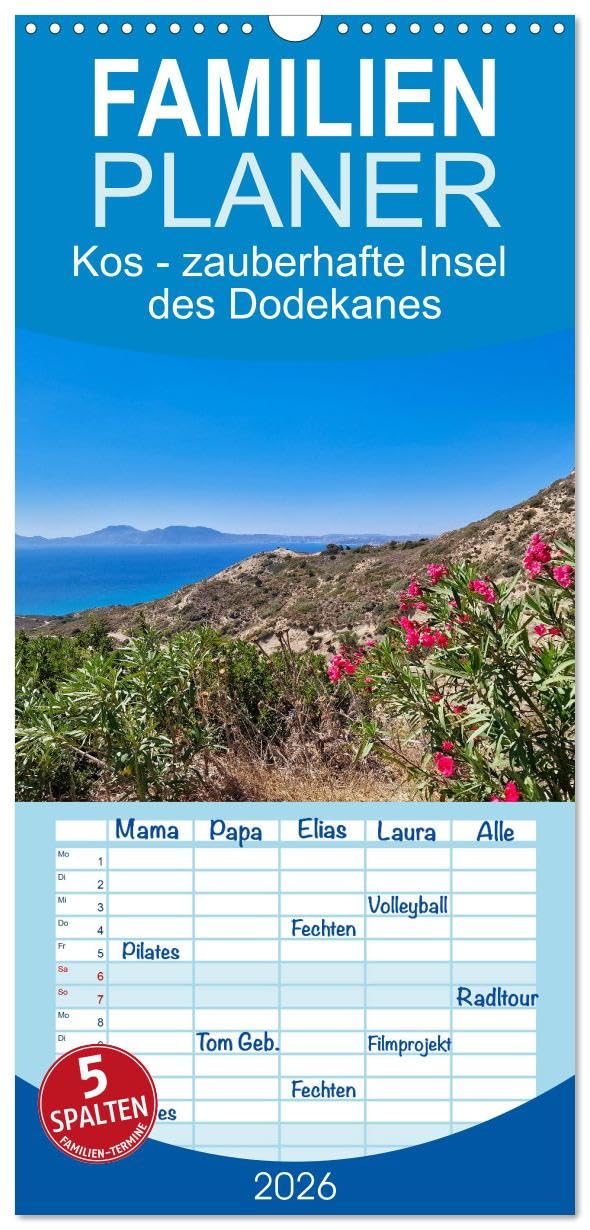 Familienplaner 2026 - Kos - zauberhafte Insel des Dodekanes mit 5 Spalten (Wandkalender, 21 cm x 45 cm), CALVENDO Leisure, Home & Garden