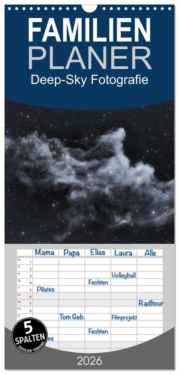 Familienplaner 2026 - Deep-Sky Fotografie mit 5 Spalten (Wandkalender, 21 cm x 45 cm), CALVENDO Photography