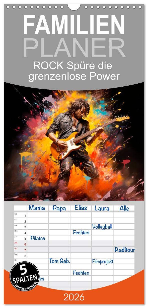 Familienplaner 2026 - ROCK Spüre die grenzenlose Power mit 5 Spalten (Wandkalender, 21 x 45 cm) CALVENDO: Nicht nur Musik, sondern ein Lebensstil (CALVENDO Kunst) Film, Art & Culture