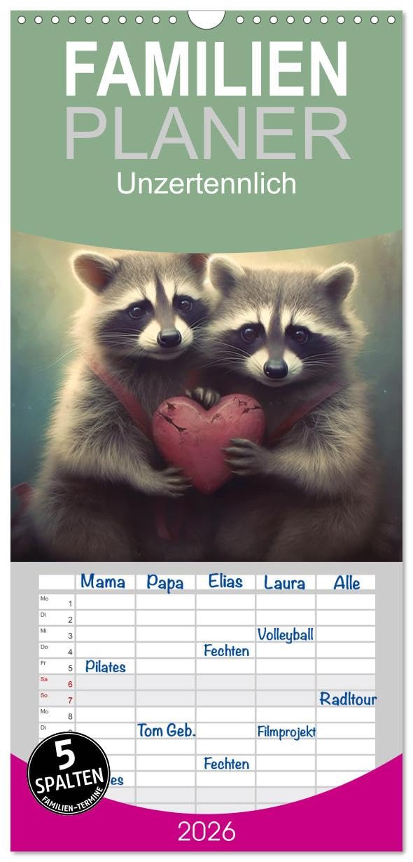 Familienplaner 2026 - Unzertennlich mit 5 Spalten (Wandkalender, 21 x 45 cm) CALVENDO: Herzerwärmende tierische Freundschaften - KI generiert (CALVENDO Tiere) Social Sciences